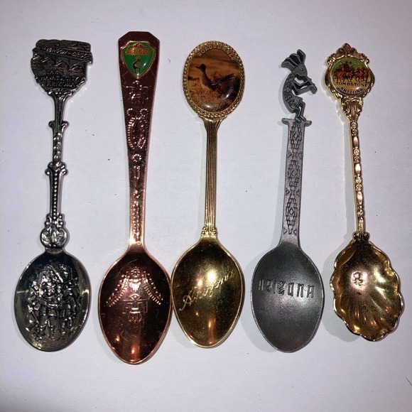 Lot of 5 Vintage Collectible Souvenir Travel Spoons Arizona Pewter Native Havasu - Picture 1 of 11